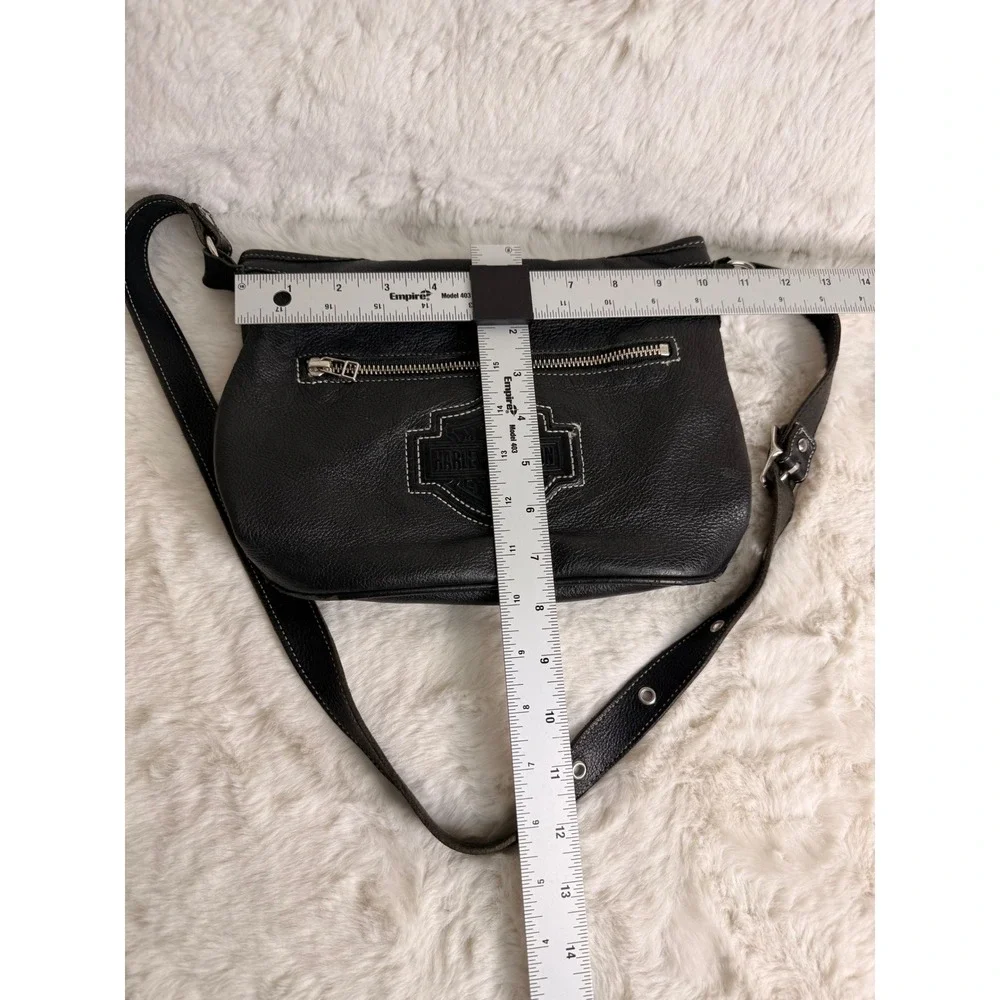 Harley-Davidson Black Leather Crossbody Bag USA Made Biker Purse Logo Stitching